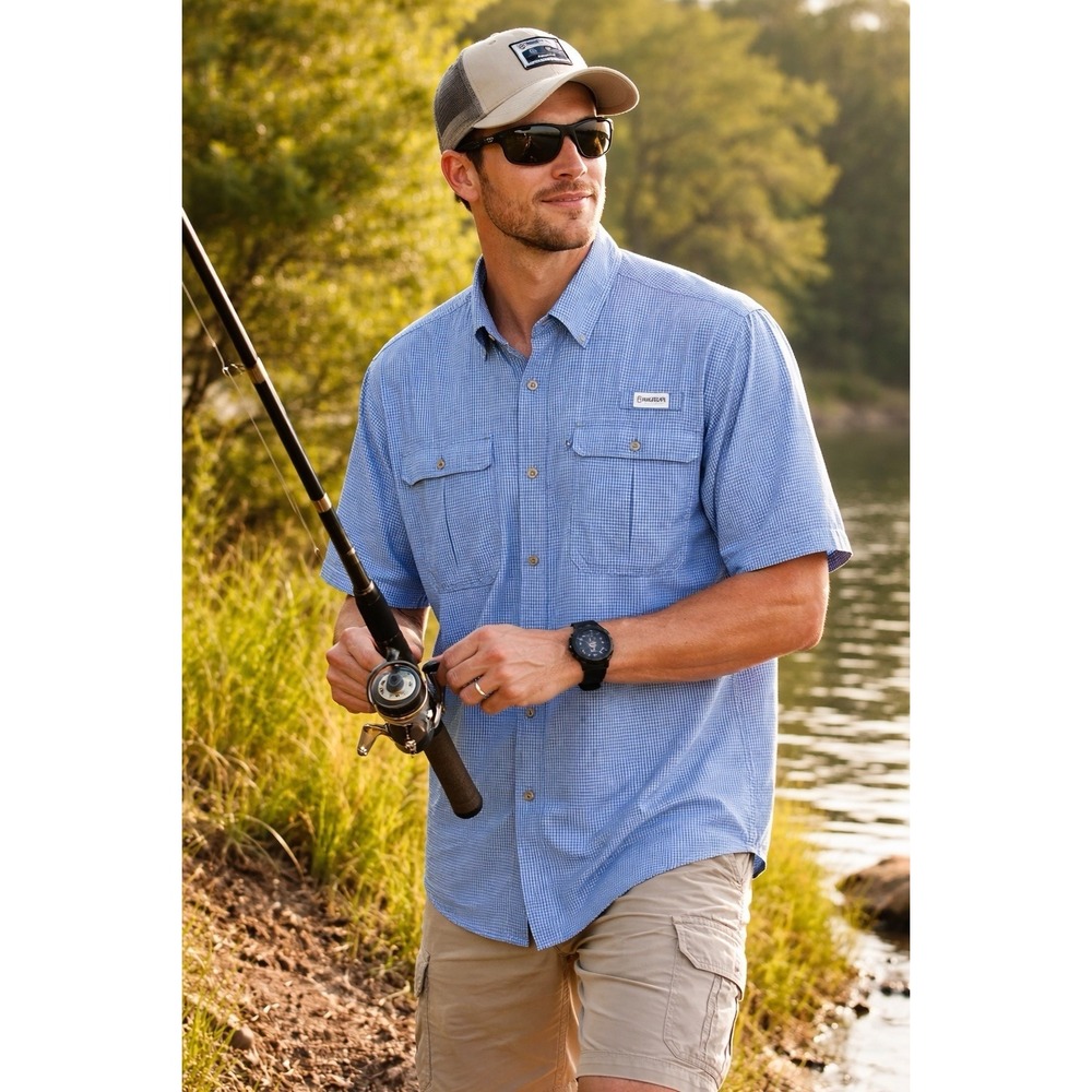 Magellan Outdoors Mens 3 XL Short Sleeve Fishing Shirt Blue Loose Fit MagWick